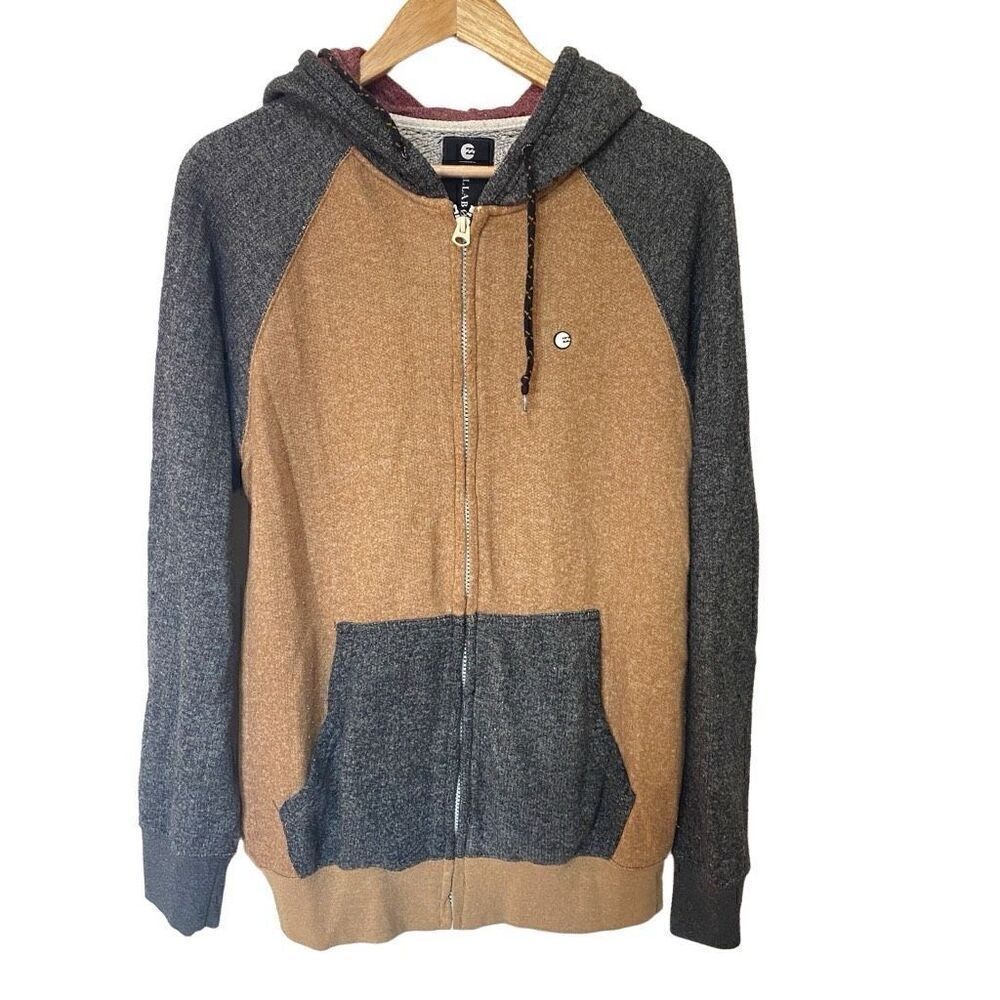 Billabong full zip long sleeve jacket medium blue tan hooded drawstring